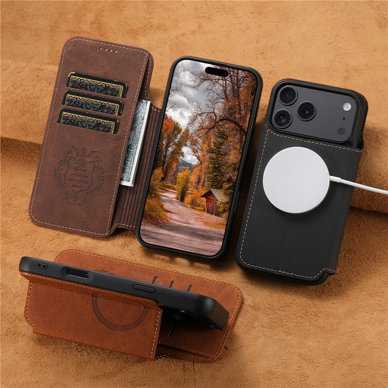 Leather Wallet Card Holder Phone Cover - Retro Leather Wallet Flip Strong Magnetic
