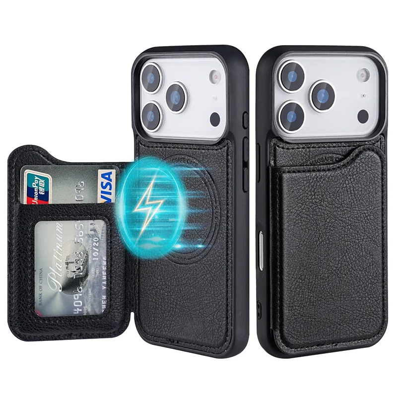 For Magsafe Magnetic Leather W - Leather Wallet Card Holder Phone Cover ulasan dan harga