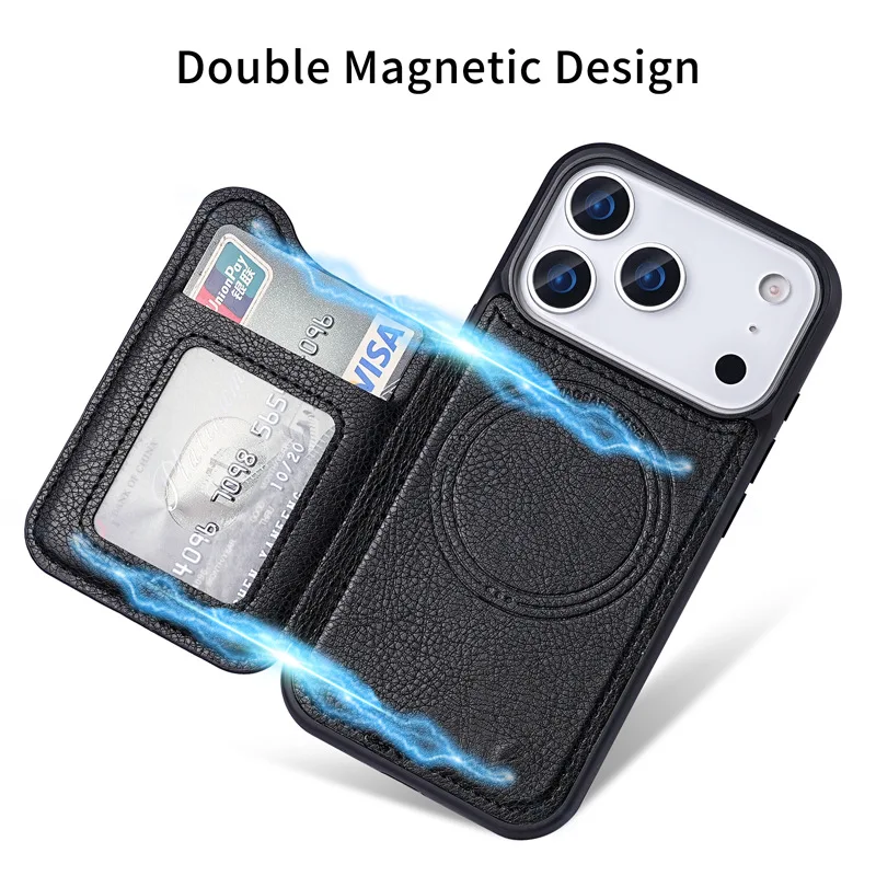For Magsafe Magnetic Leather W - Leather Wallet Card Holder Phone Cover ulasan dan harga