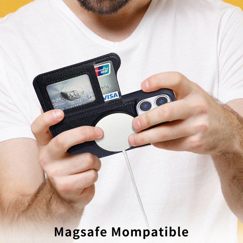 For Magsafe Magnetic Leather W - Leather Wallet Card Holder Phone Cover ulasan dan harga